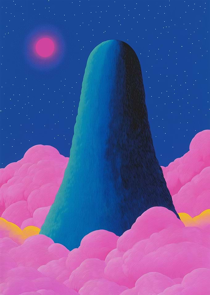 Surreal Mountain Landscape with Pink Clouds