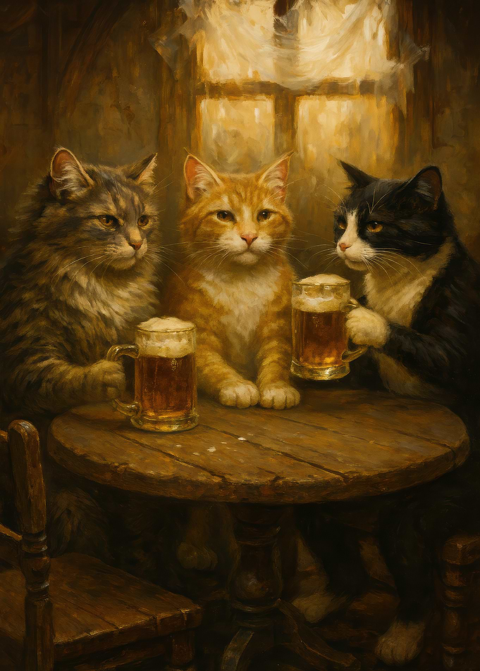 Cats Drinking Beer at a Pub