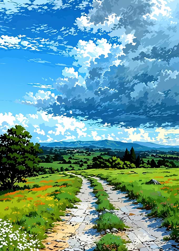 Anime Landscape with Path and Clouds