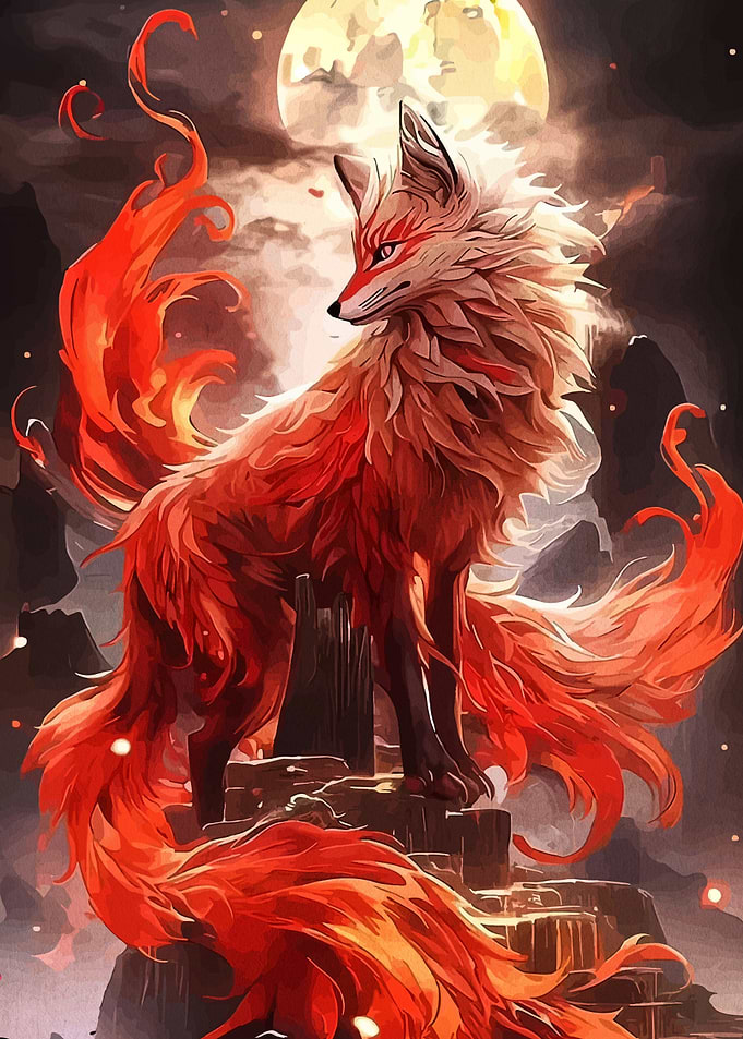 Fiery Fox Under Moonlight