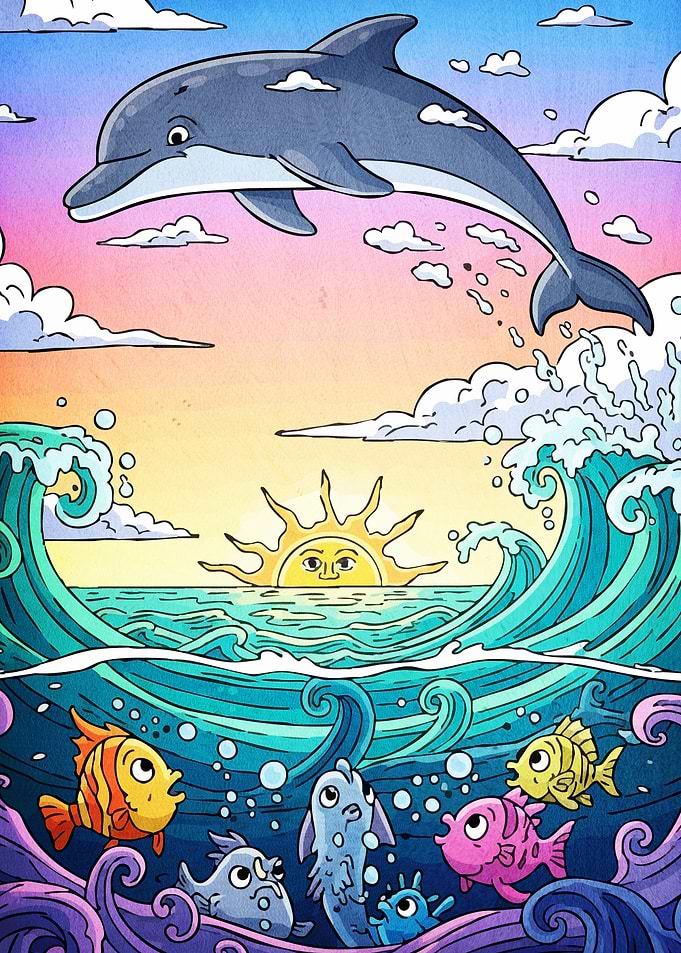 Dolphin Jumping Ocean Waves