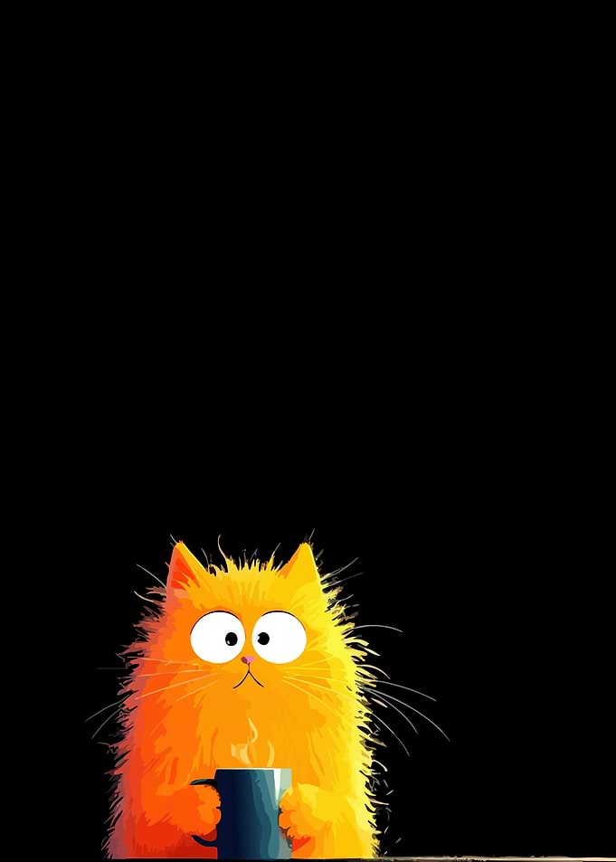 Orange Cat with Coffee Mug