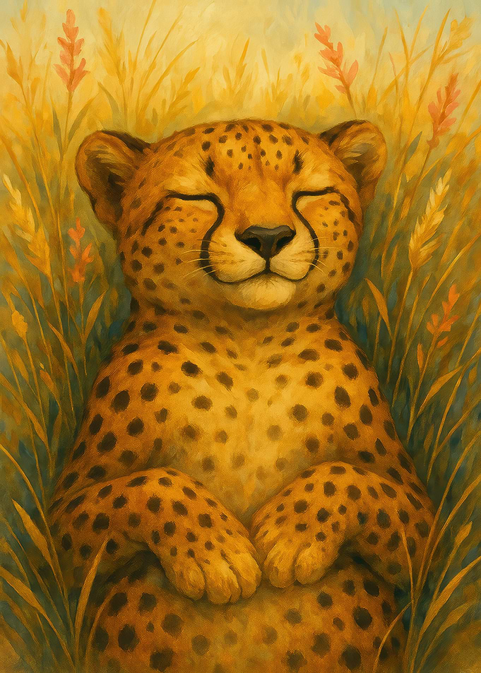 Resting Cheetah in Tall Grass Painting
