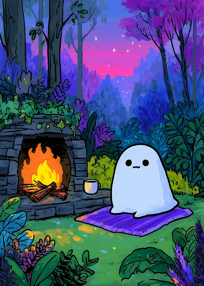 Cozy Ghost by the Fireplace