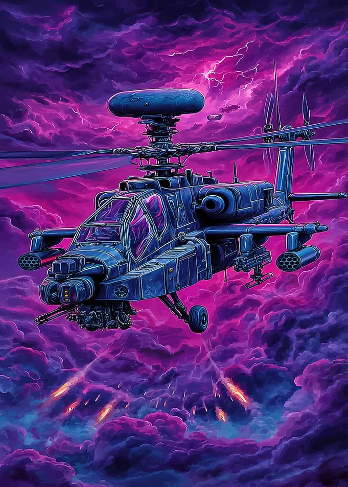 Apache Helicopter in Stormy Sky
