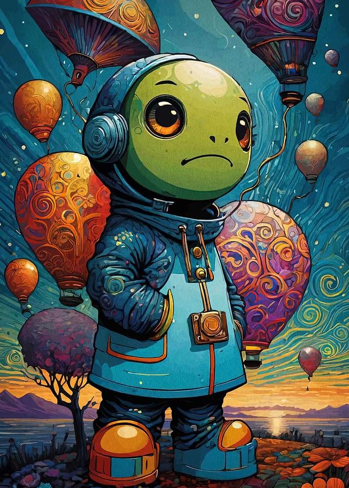 Astronaut Turtle with Balloons