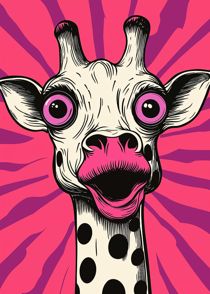 Cartoon Giraffe with Pink Accents