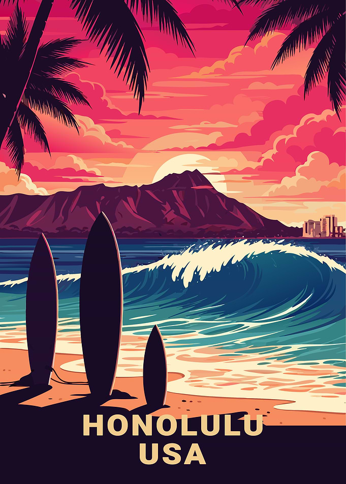 Honolulu, USA: Beach and Surfboards
