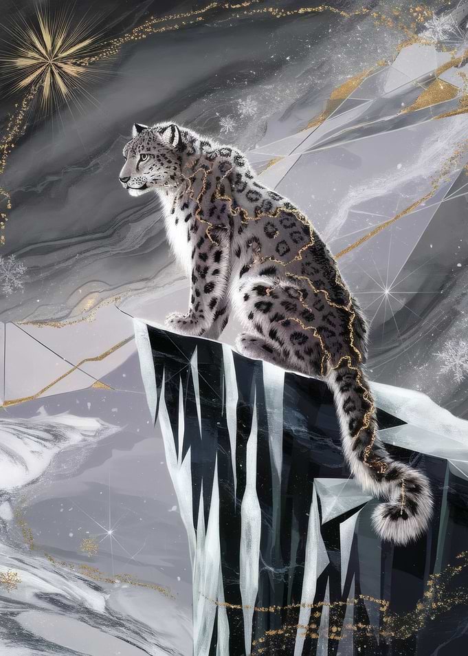 Snow Leopard on an Icy Mountain Peak