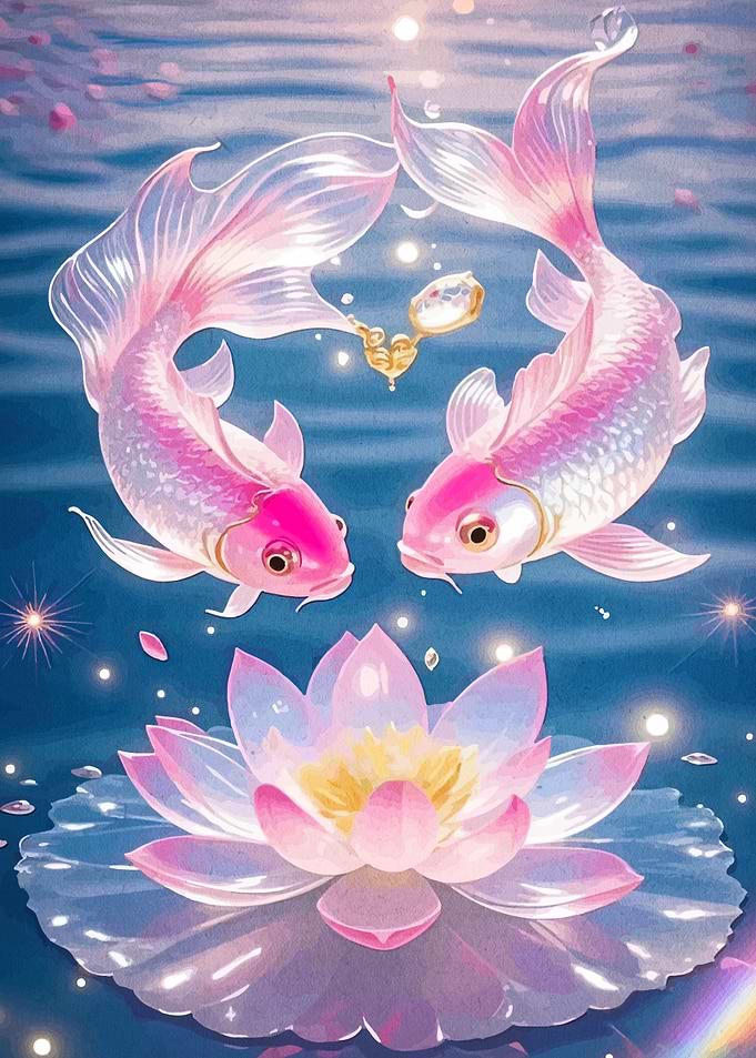 Pink Koi Fish and Lotus Flower
