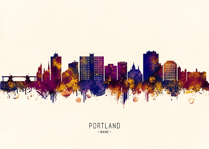 Portland Maine Skyline Watercolor