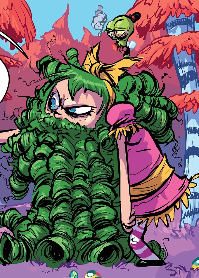 Cartoon Character with Green Hair