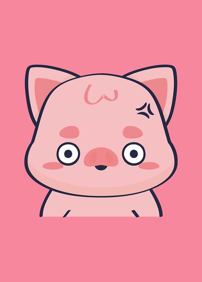 Cute babe Angry Pink Cartoon Animal
