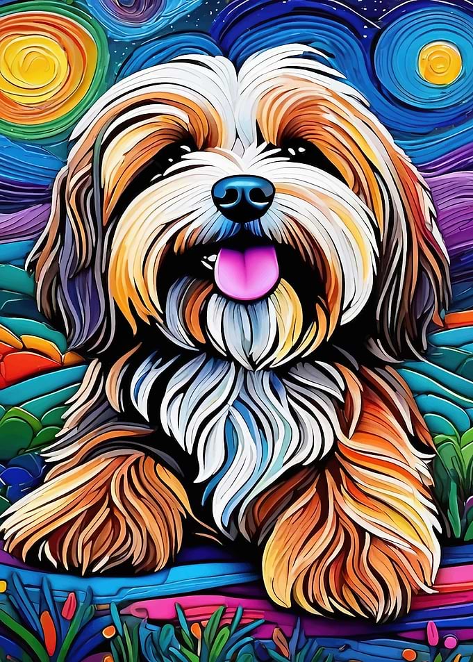 Colorful Dog Portrait in Swirling Style