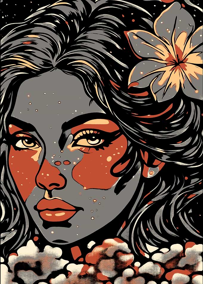 Woman with Flower Digital Art Portrait