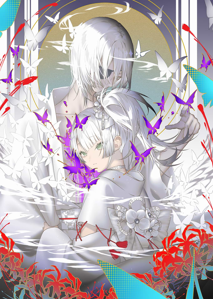 Anime Couple with Butterflies and Flowers