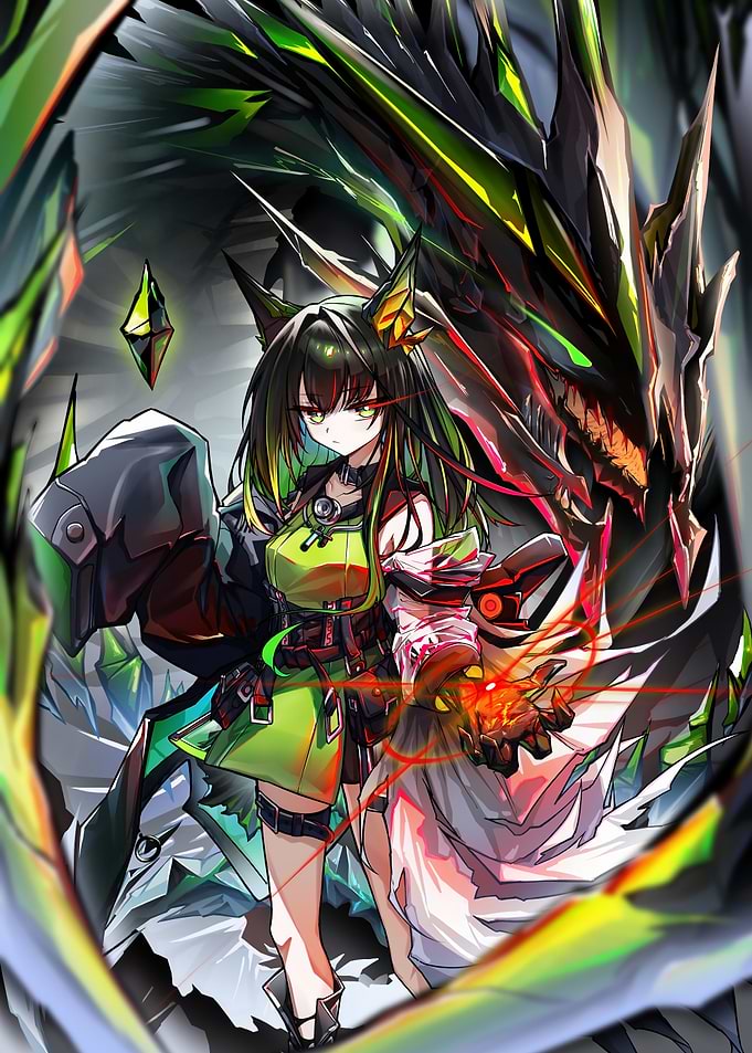 Anime Girl with Dragon and Magic