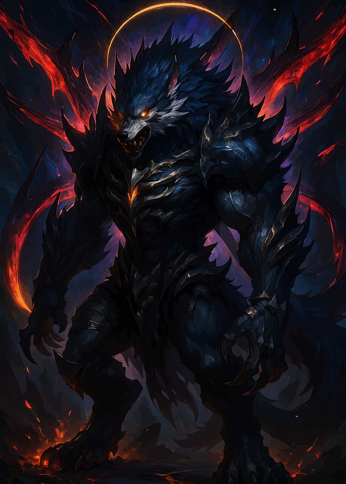 Armored Werewolf with Fiery Aura