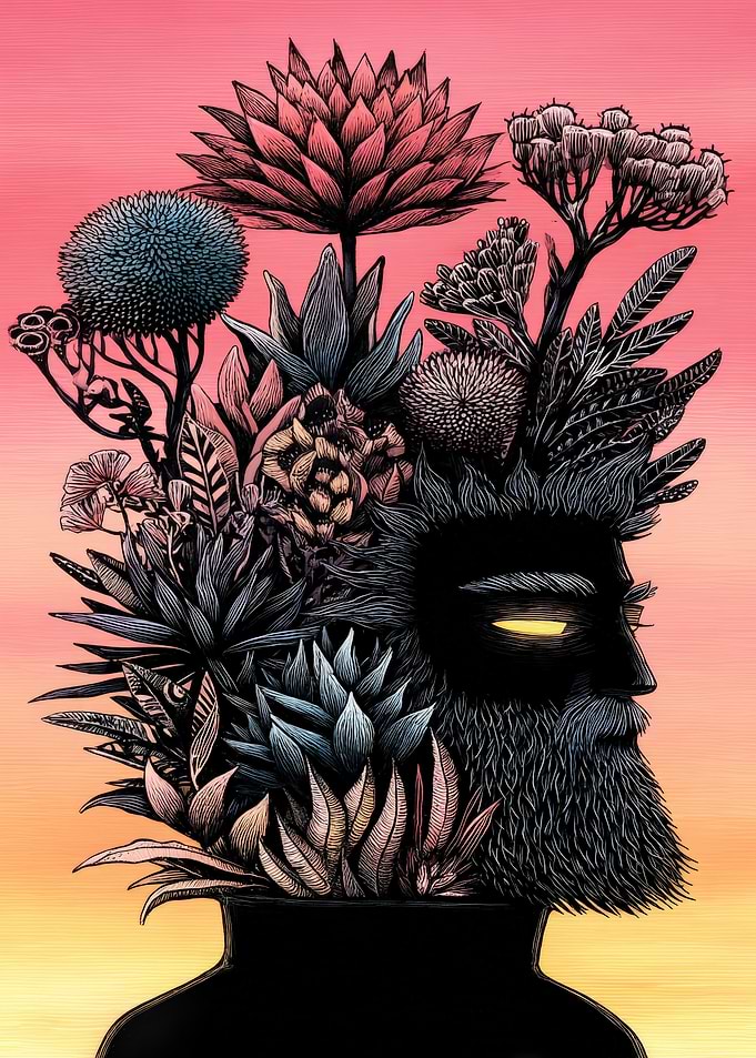 Floral Head Profile Illustration
