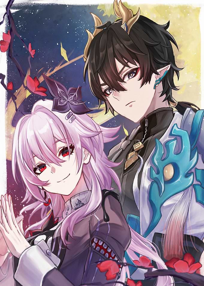 Anime characters with horns and flowers
