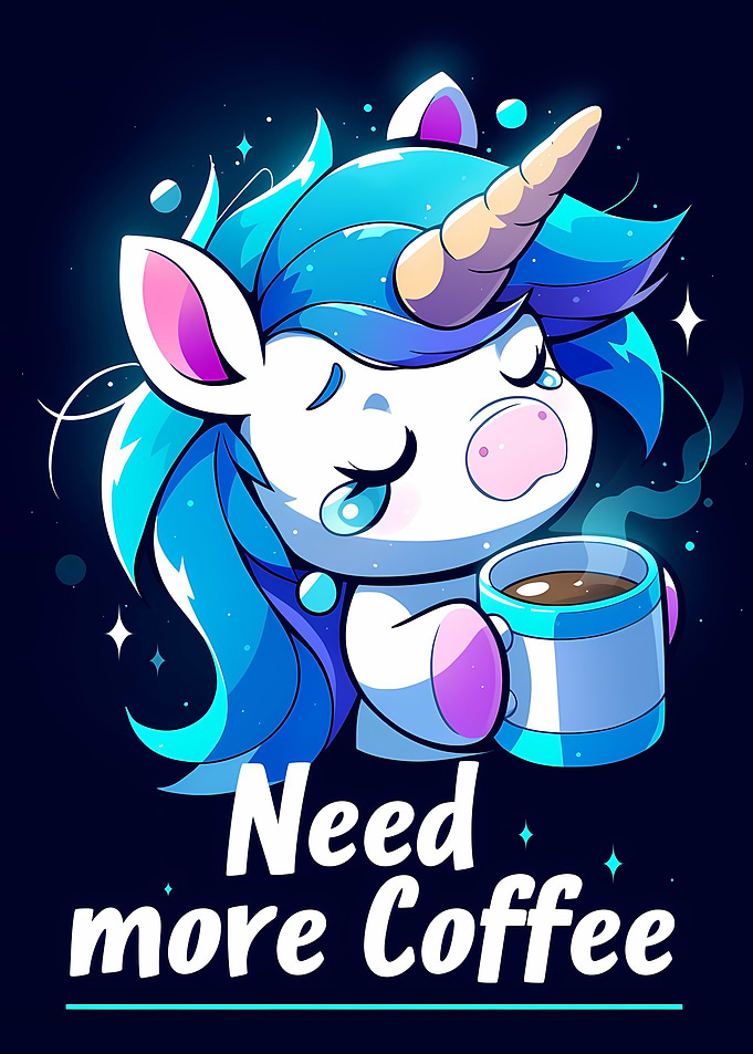 Cute Unicorn Needs More Coffee