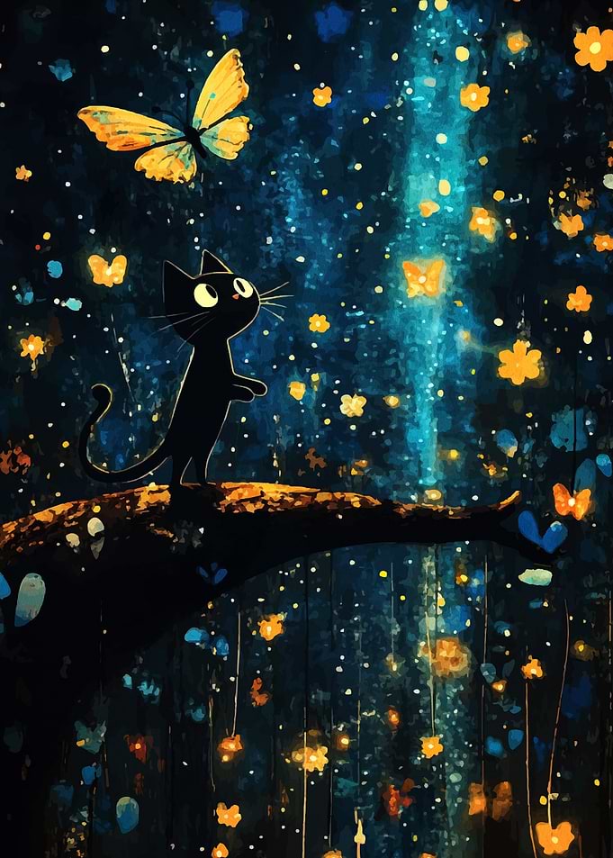 Black Cat and Butterfly Fantasy