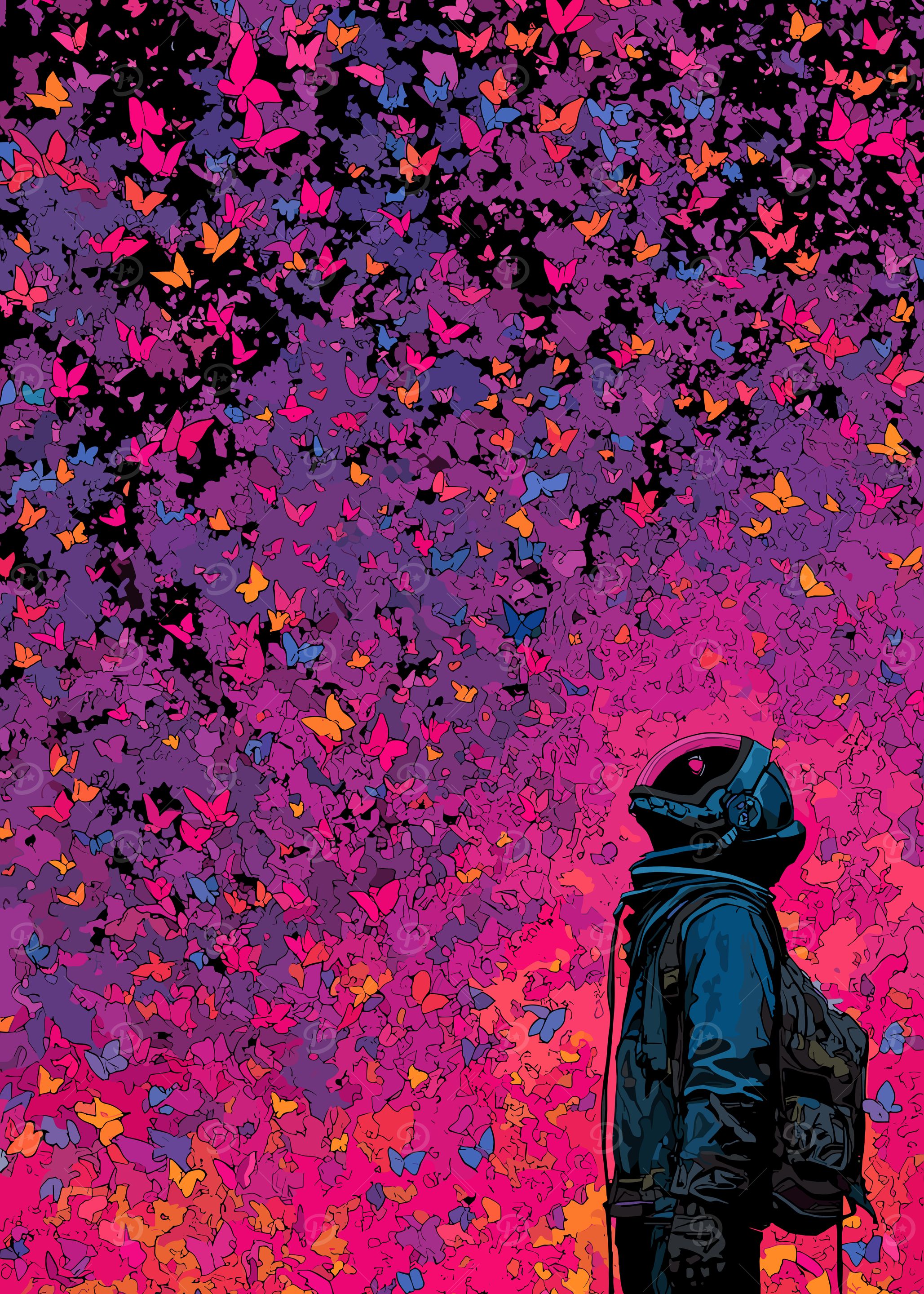 Astronaut in Butterfly Swarm