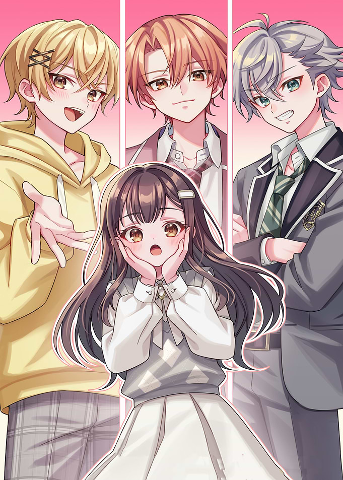 Anime Girl with Three Male Characters