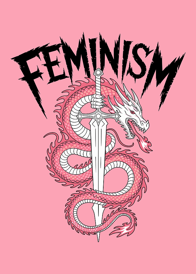 Feminism Dragon Sword Pink Illustration