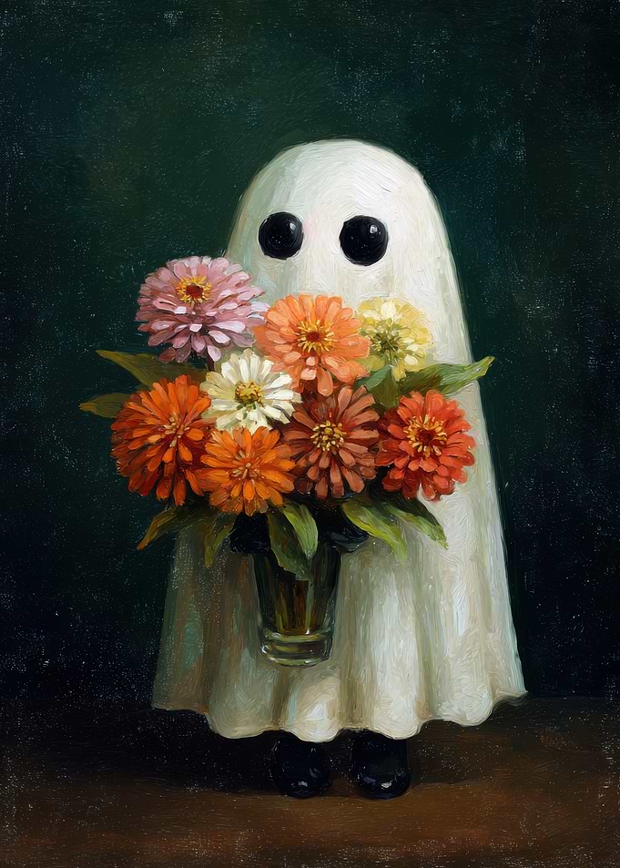 Ghost with Flowers Painting
