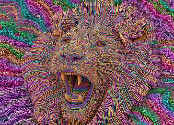 Colorful Lion Head Digital Art