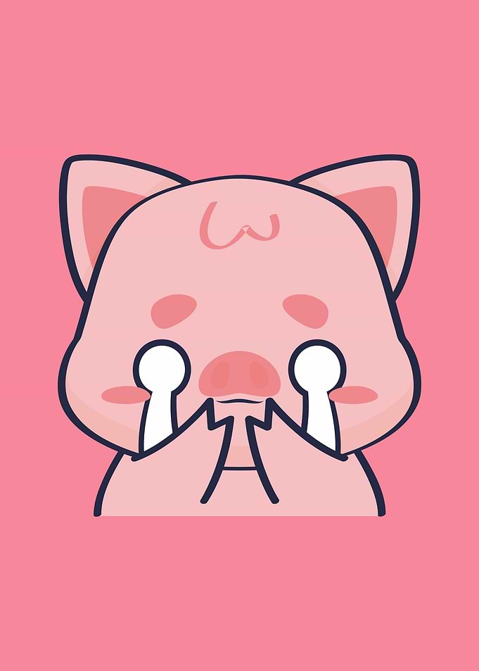 Crying Pink Pig Cartoon Illustration