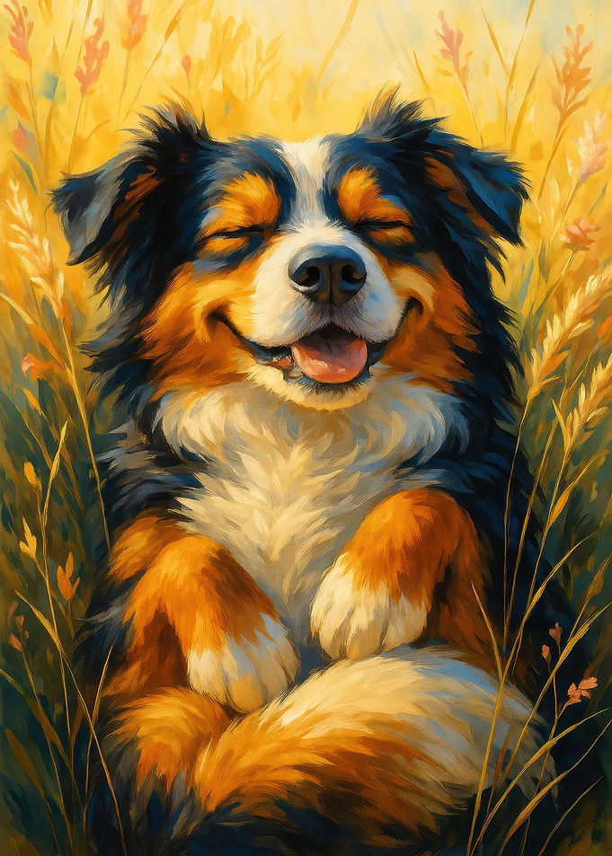 Happy Dog in Field Painting