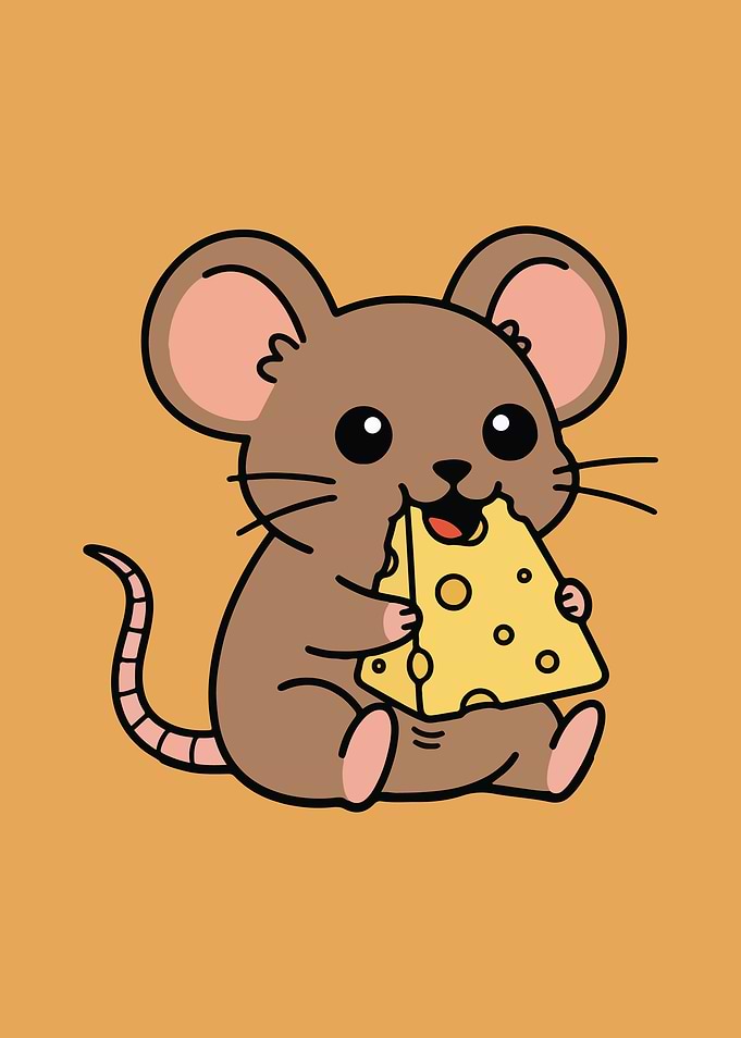 Cartoon Mouse Eating Cheese Illustration