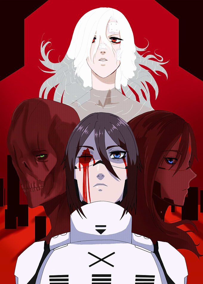 Anime Characters with Red Background