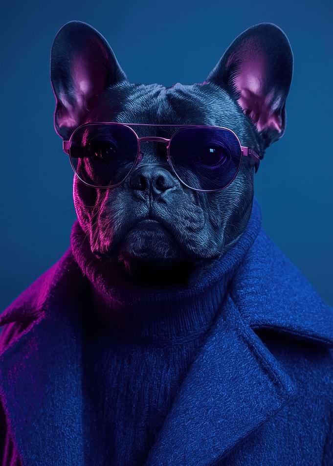 Stylish French Bulldog with Sunglasses and Coat