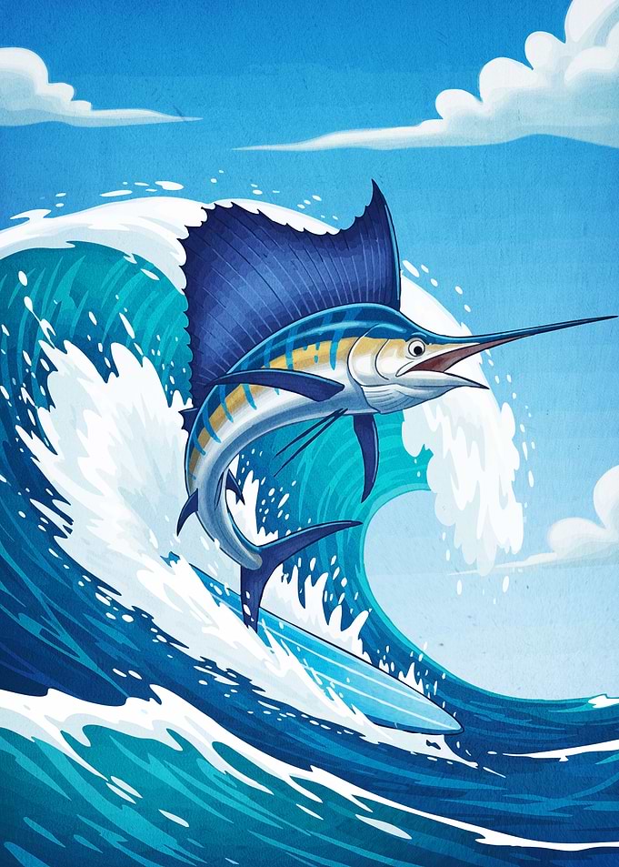 Sailfish Leaping Ocean Wave