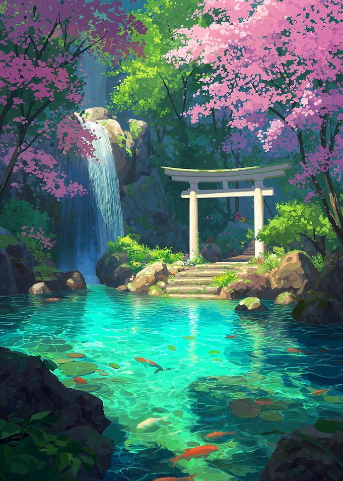 Waterfall Shrine Cherry Blossom