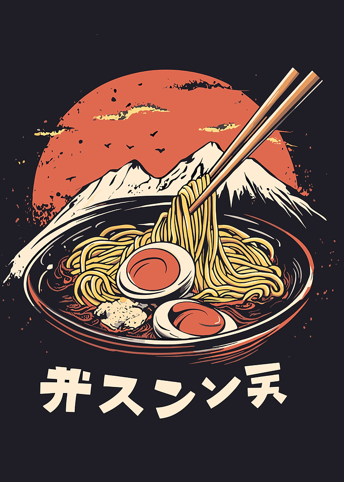 Ramen Bowl with Mountain and Sunset