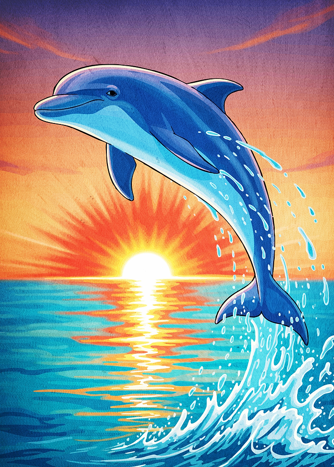 Dolphin jumping sunset