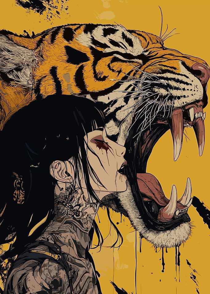 Tiger and Woman Digital Art