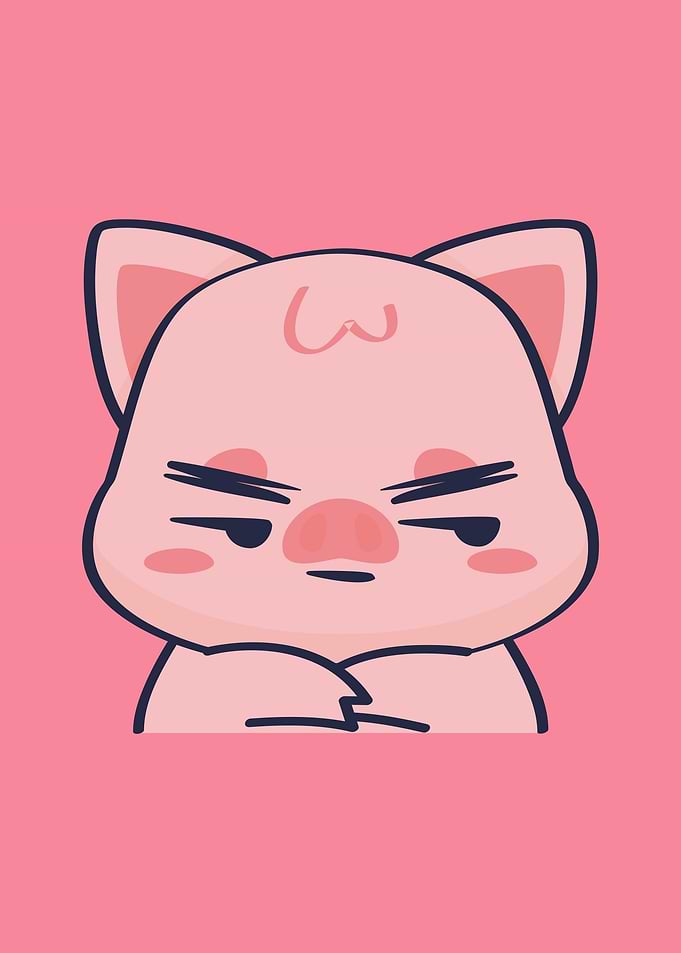 Grumpy Pink Pig Cartoon Illustration