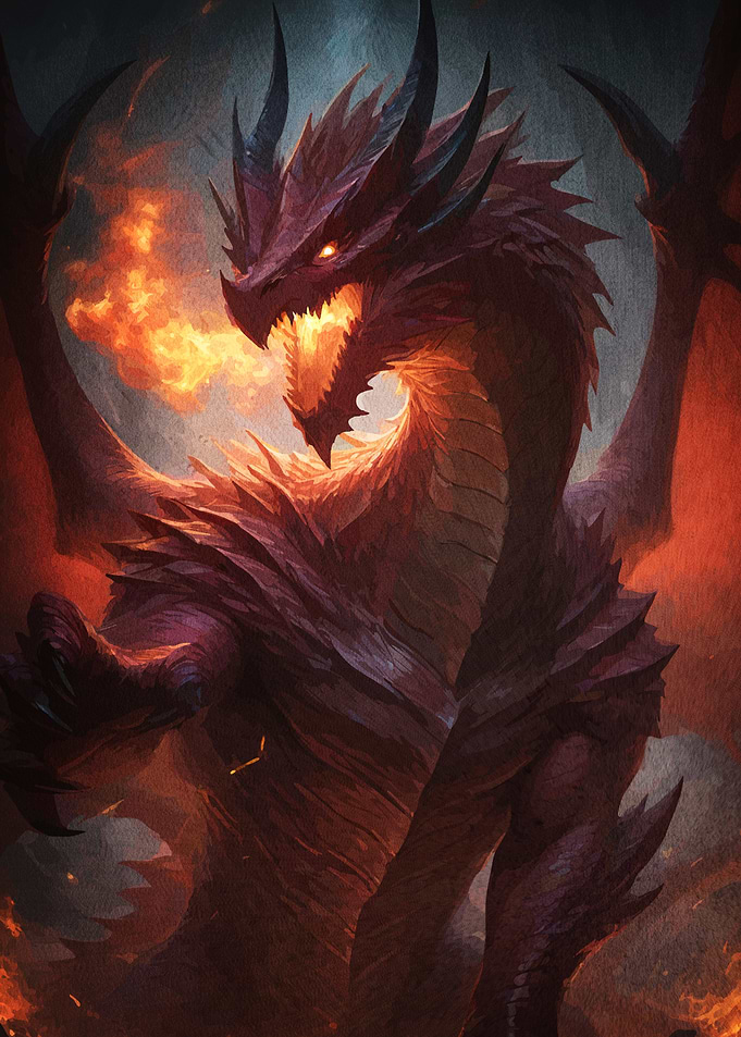 Fierce Red Dragon Breathing Fire