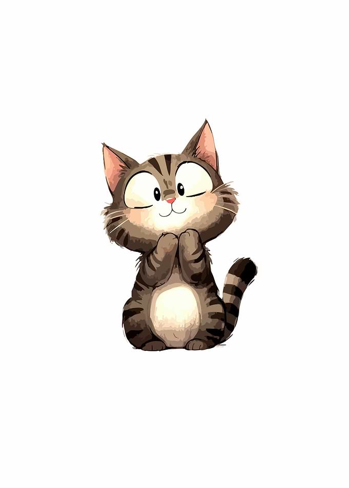 Cute Cartoon Cat with Big Eyes