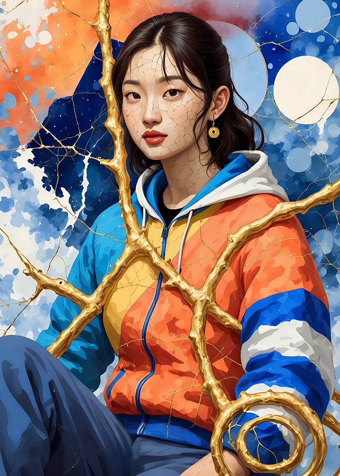 Abstract Fantasy #113 - Portrait of a woman with golden branches