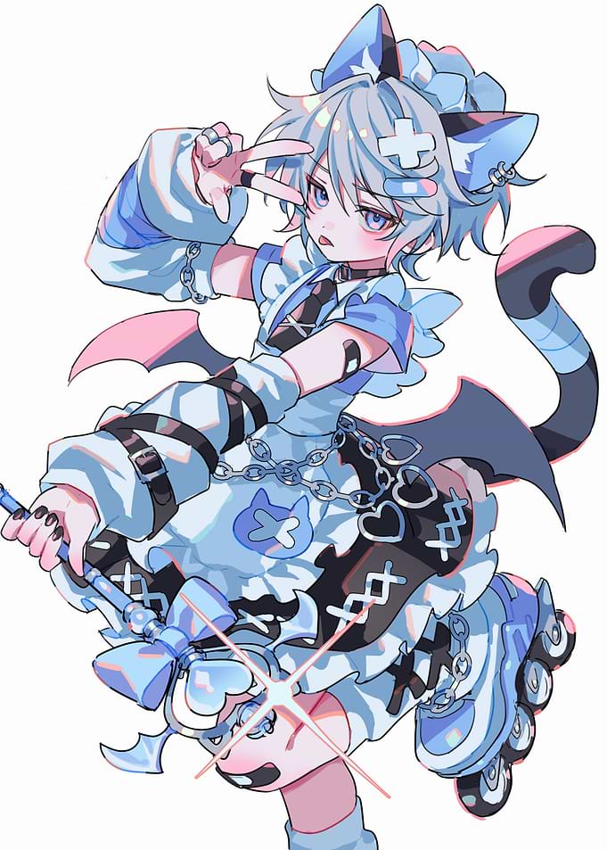Anime-style character in blue outfit