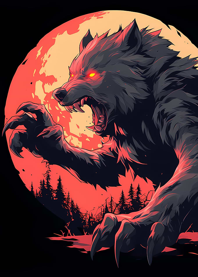 Fearsome Werewolf Howling at the Moon