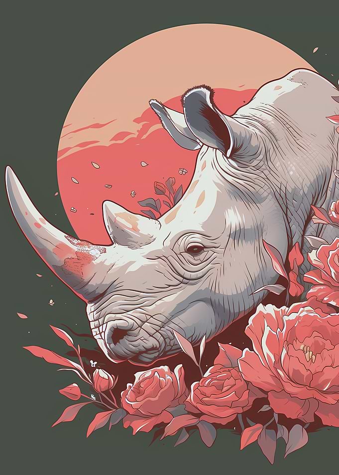 Rhinoceros and Roses Illustration