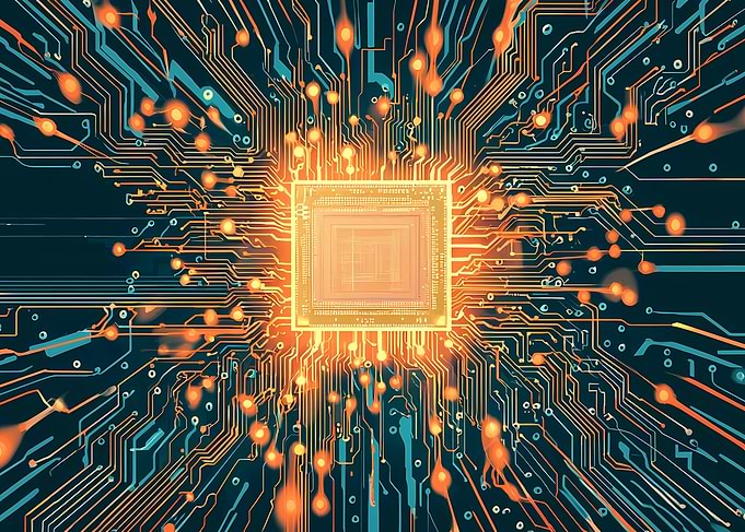 Glowing Circuit Board Digital Art