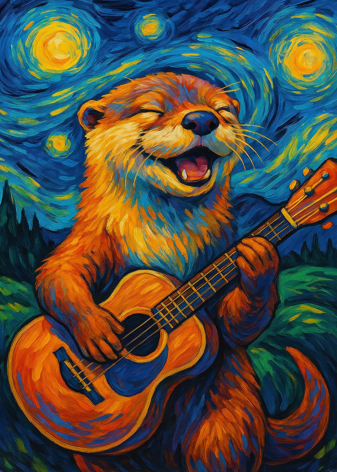 Otter Playing Guitar in Starry Night